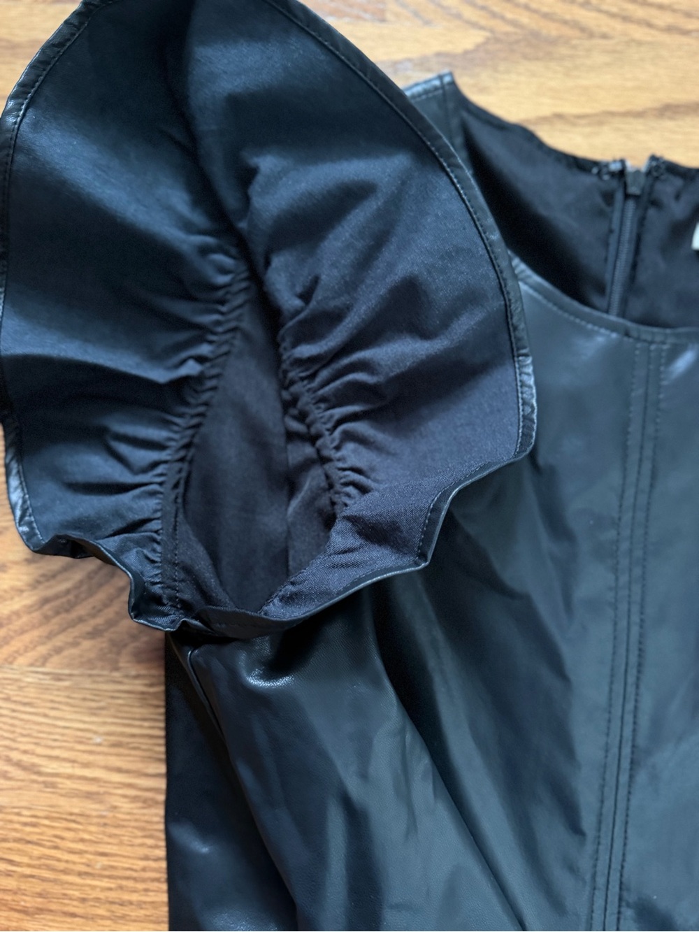 Pinch Black Faux Leather Ruffle-Hem Mini Dress size Medium - Picture 7 of 8
